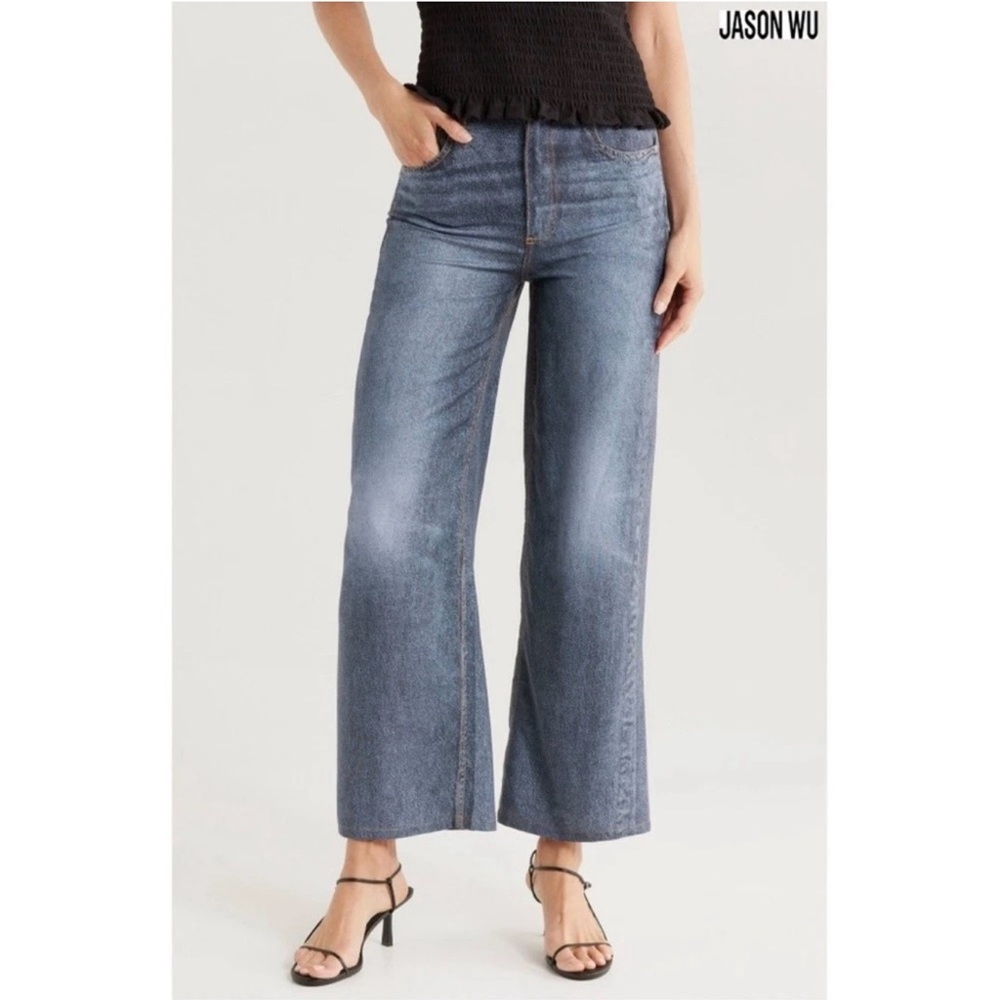 Jason Wu Hi Rise Wide Faded Raw Denim Blue Women’s Pants Size 8 NWT